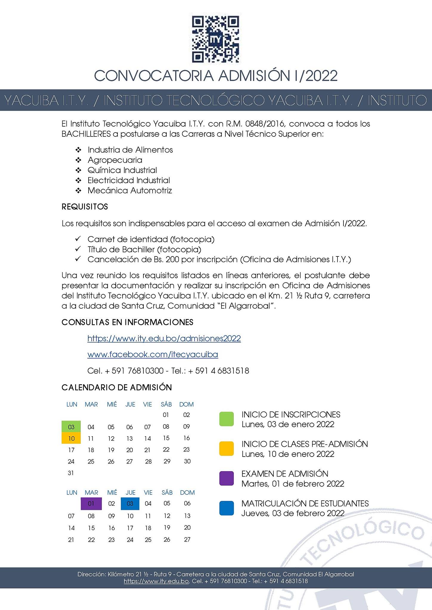 Convocatoria Admisión I/2022 Convocatoria Admisión I/2022