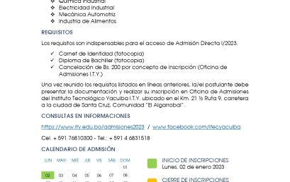 Convocatoria Admisión I/2023