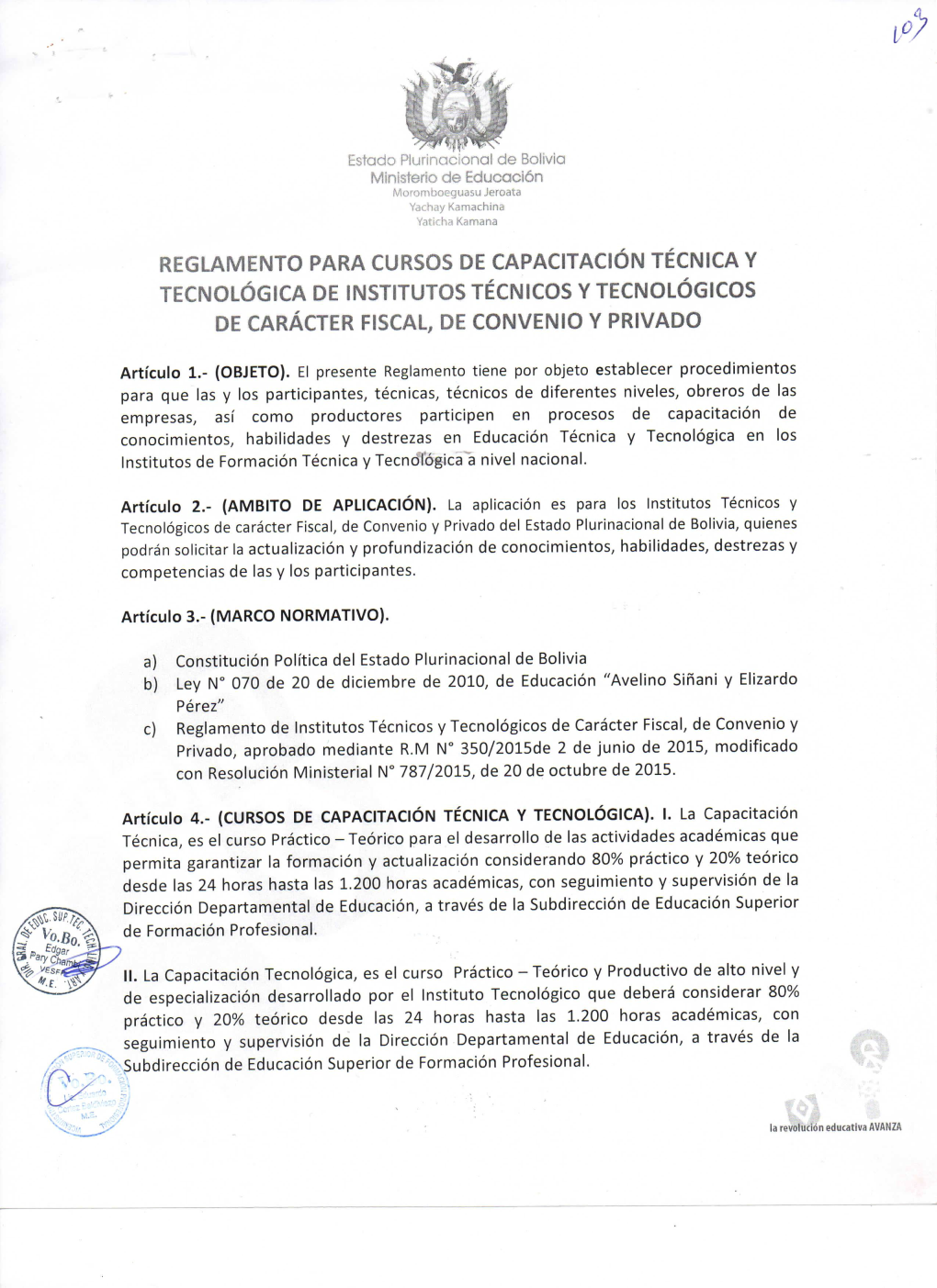 Resolución Ministerial 100/2017 Reglamento de Cursos de Capacitación