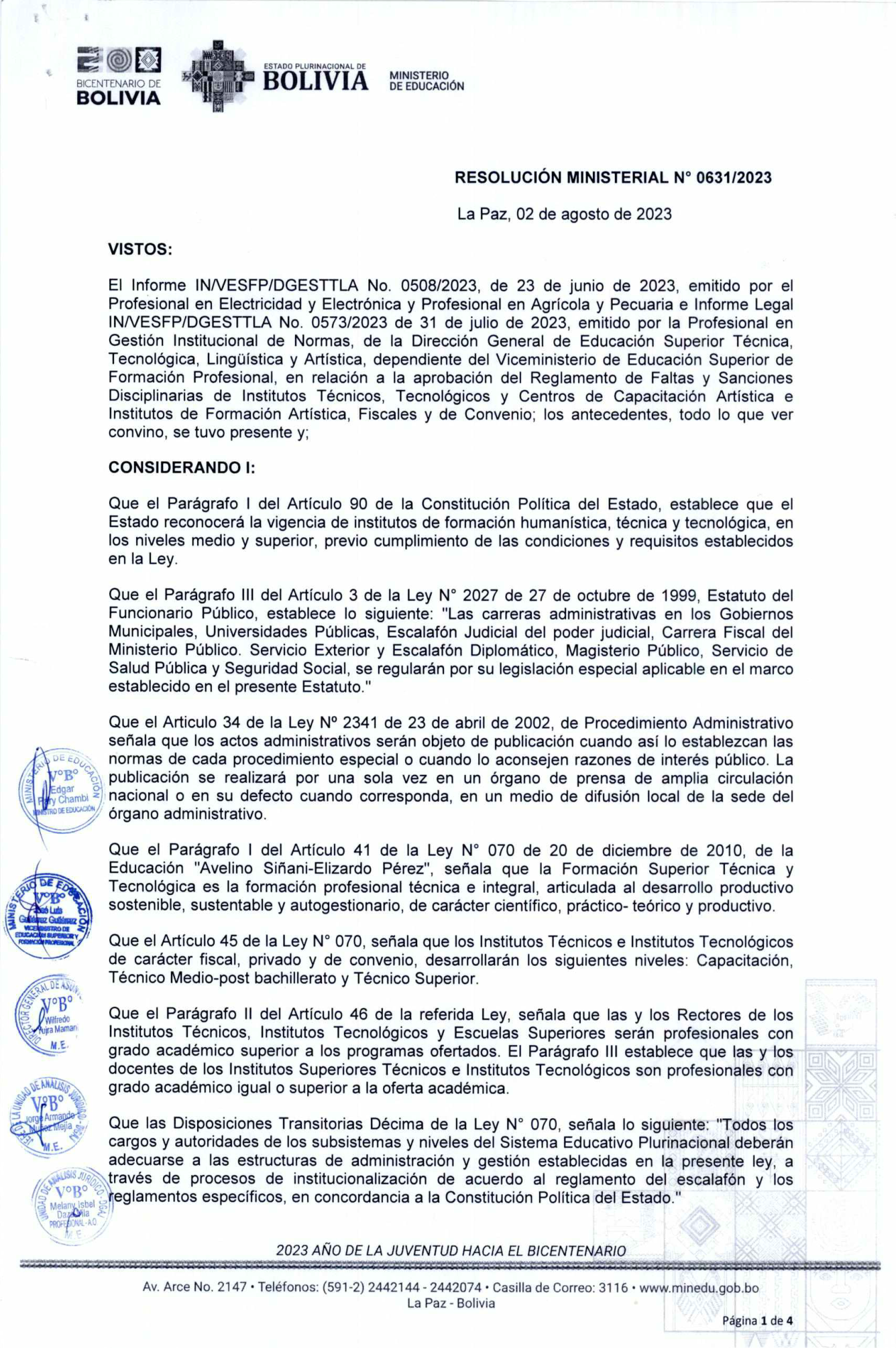 Resolución Ministerial 631/2023 Reglamento de Faltas y Sanciones